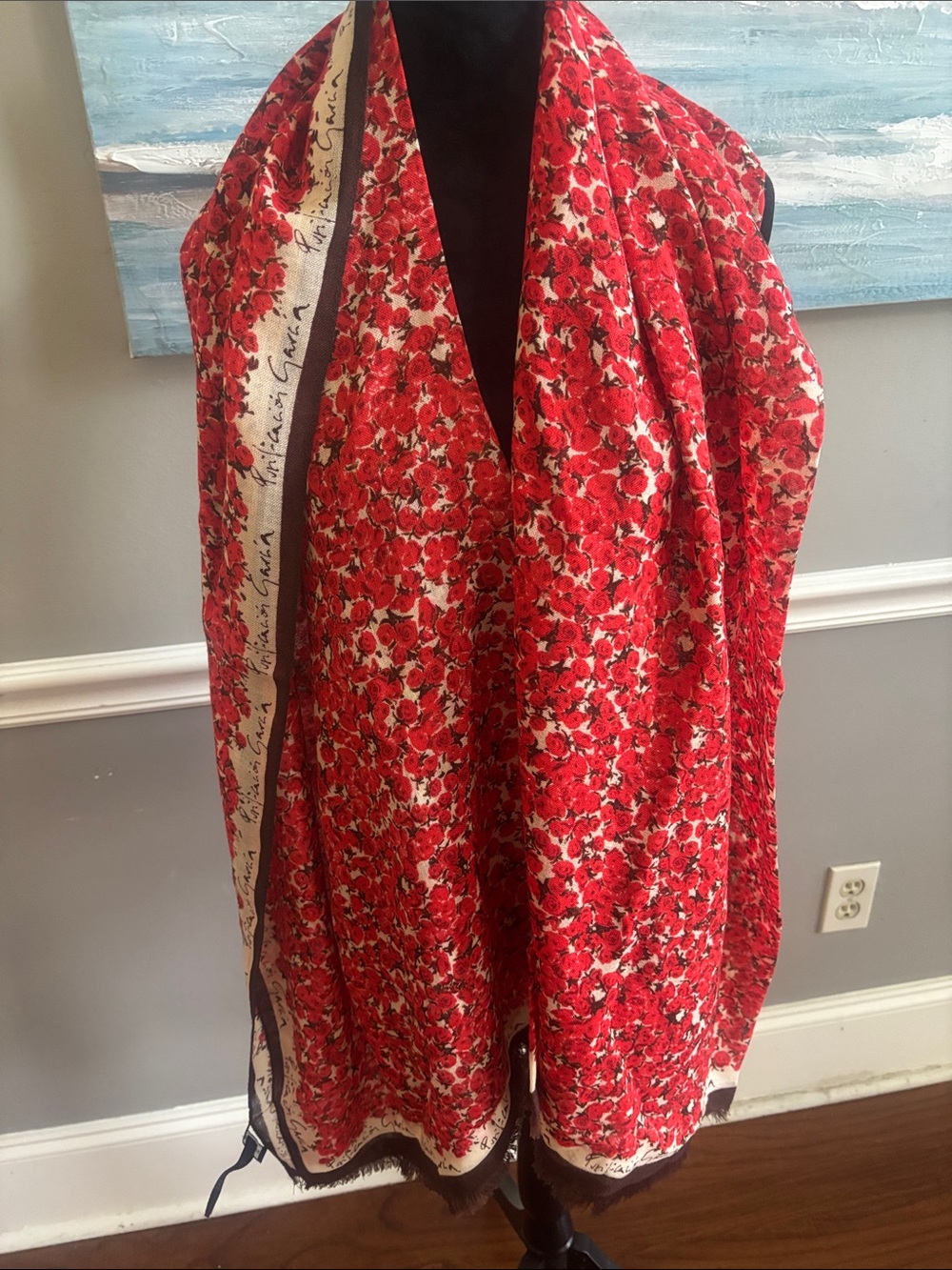 Purificacion Garcia 100% wool Floral Red & Brown Scarf